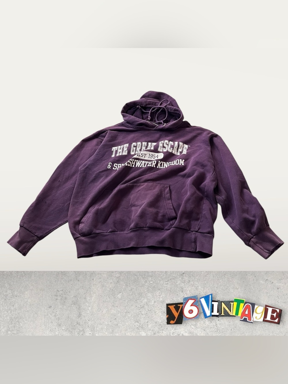Medium Six Flags Purple Hoodie with Drawstring
